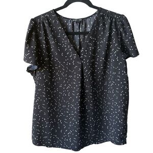 Hilary Radley Black Blouse with White Polka Dots